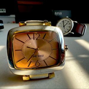 Nine West Women's Gold-Tone and Tan Textured Strap Watch